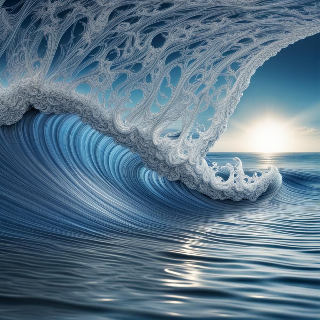 Shimmering Ocean Waves Mandala in Silver and Blue