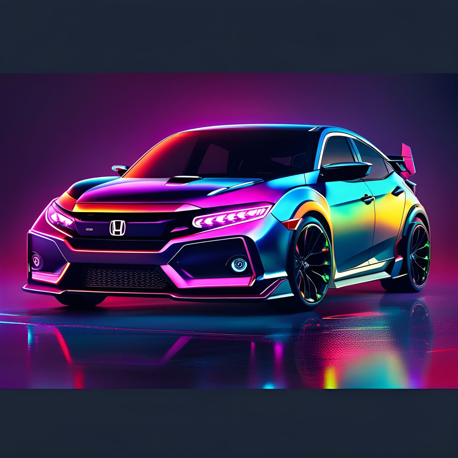 Futuristic Honda Civic Hatchback: Hyperrealistic Splash Art