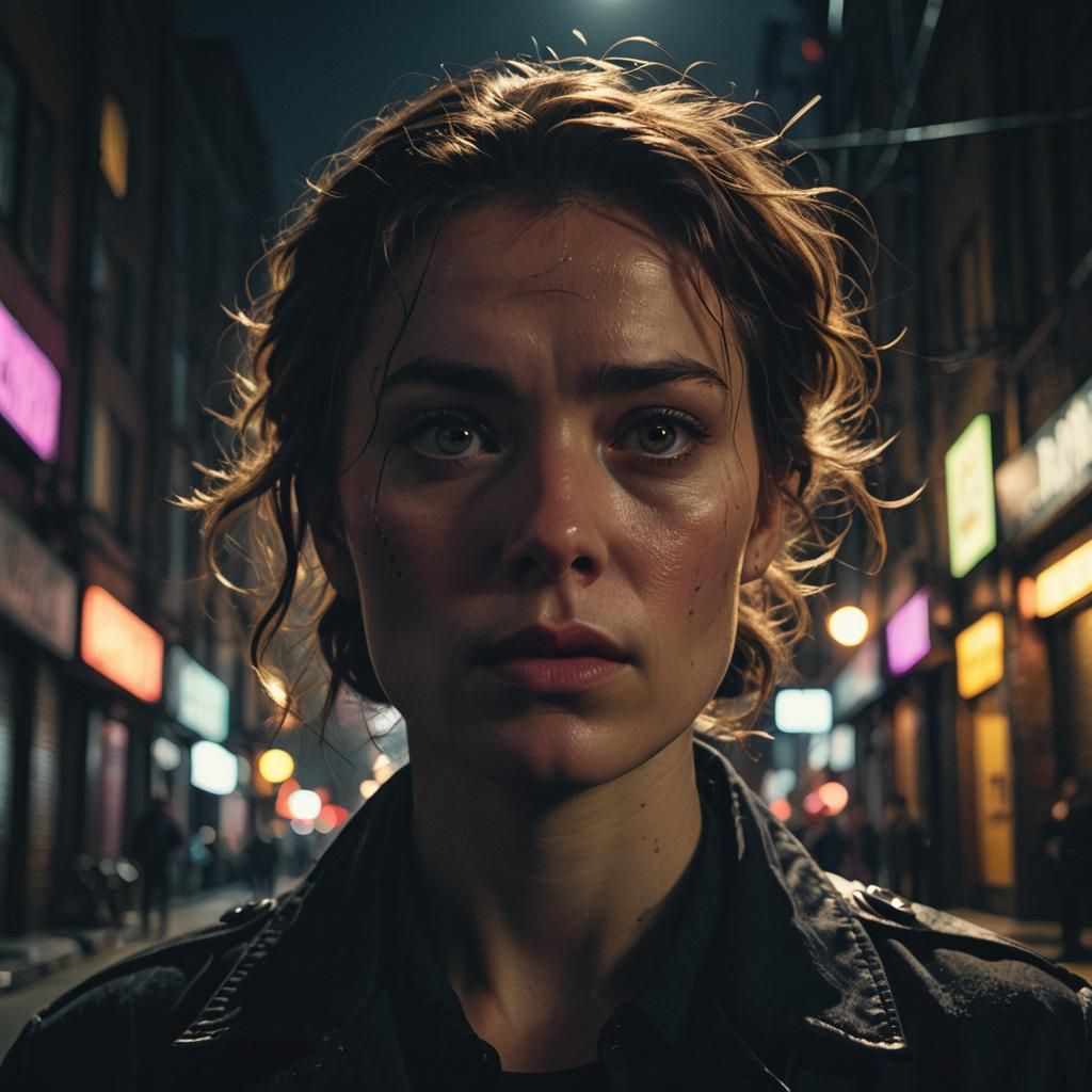 Intense Face in Dark Alley: Moody Film Noir