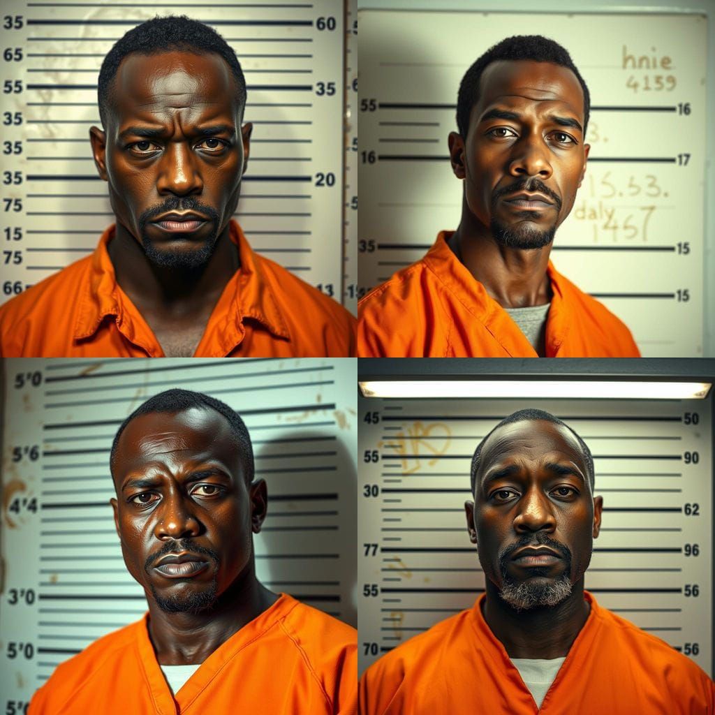Hyper-Realistic Prison Mugshot of African American Man