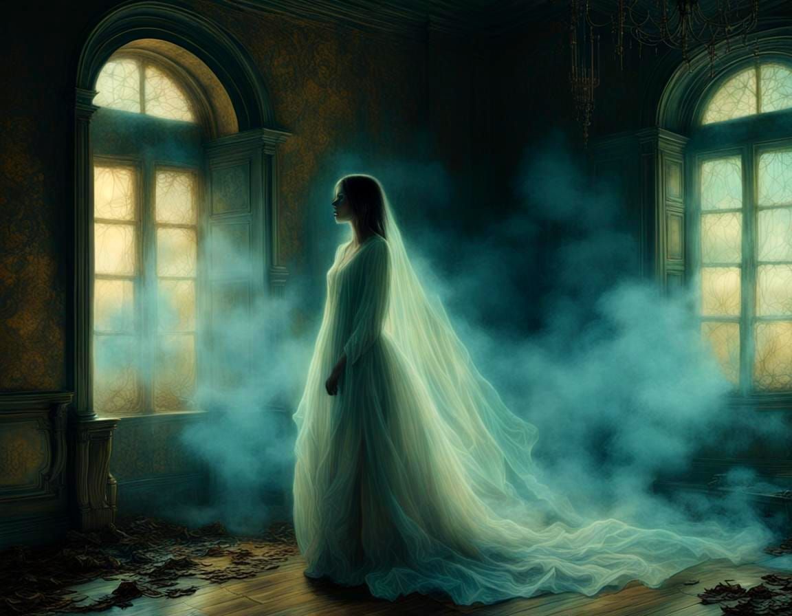 Ethereal Ghost Portrait in Abandoned Mansion