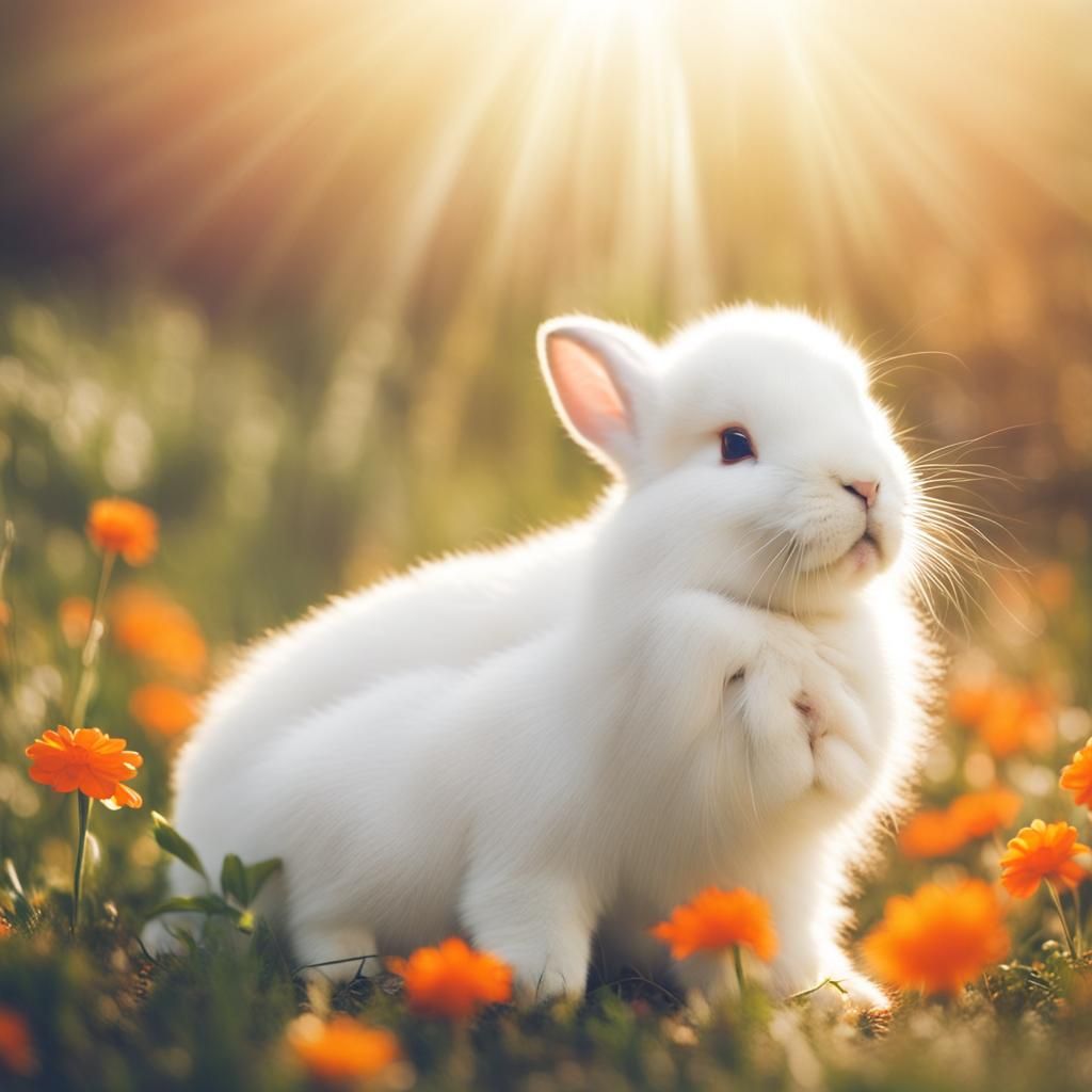 Cute White Bunny and Orange Fox Playing