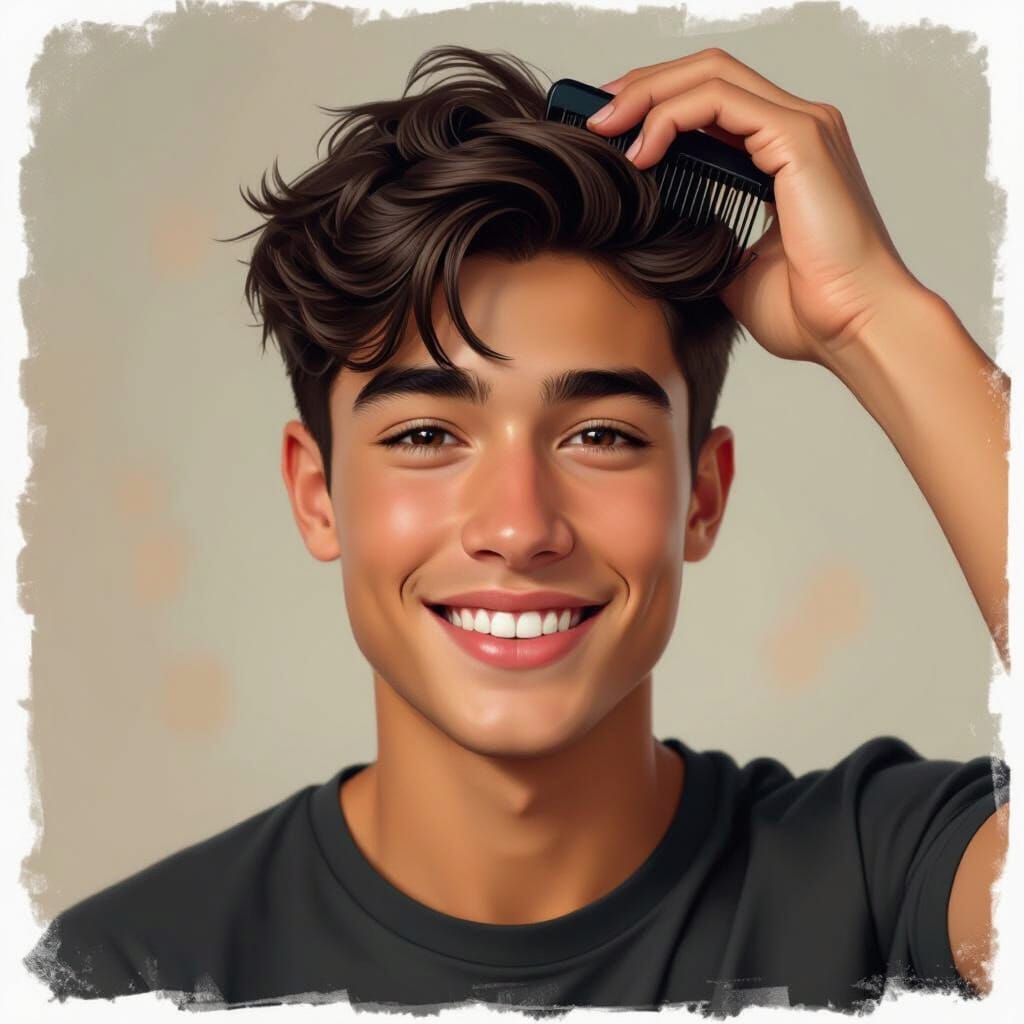 Hyperrealistic Digital Painting of a Smiling Teen Brushing H...