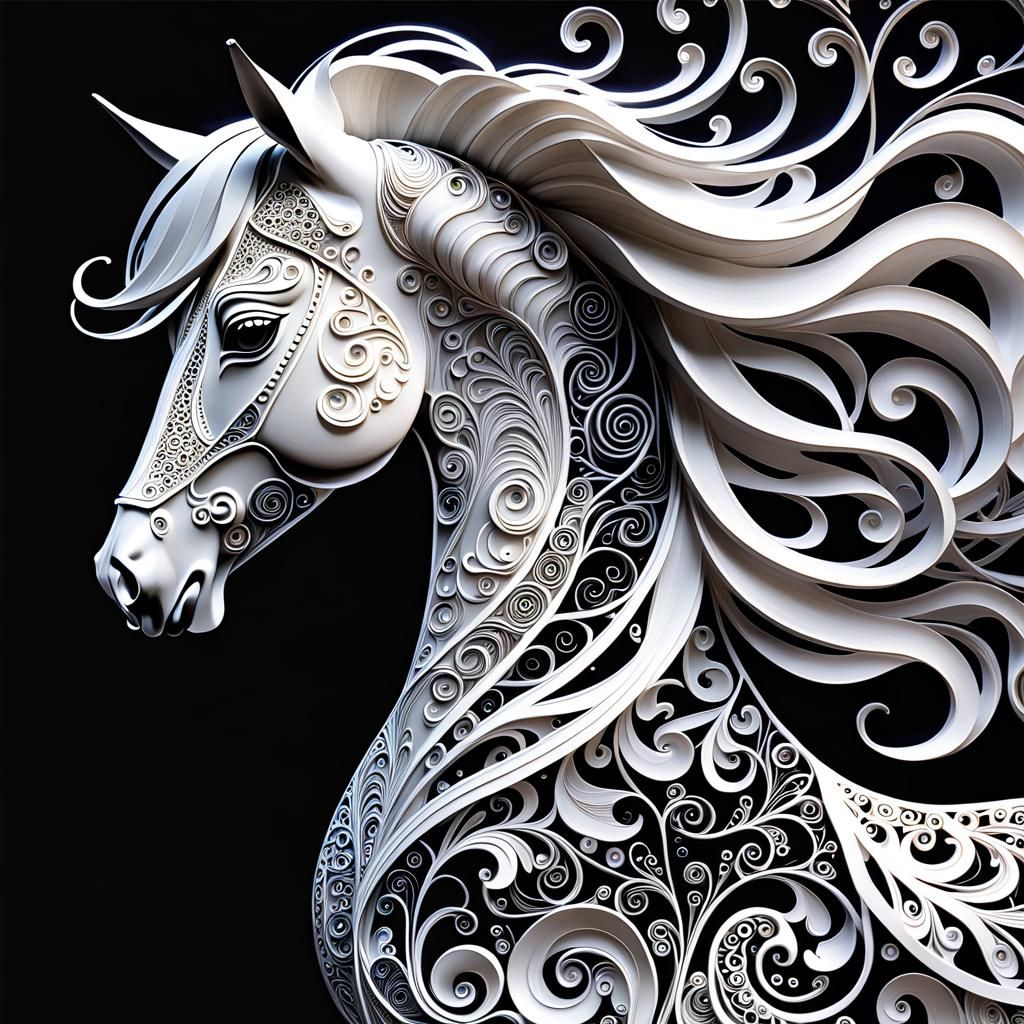 Intricate Hundertwasser-Inspired Equine Portrait in Doodles...