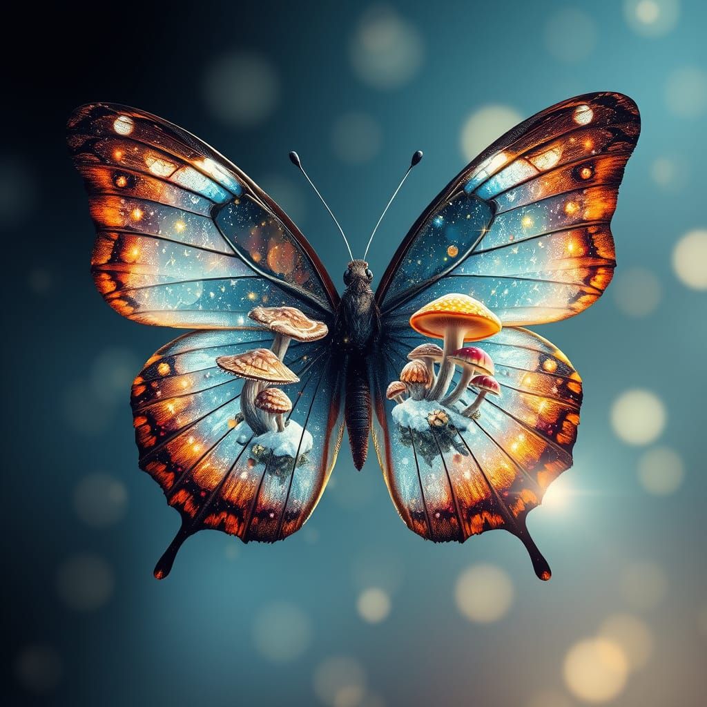 Hyper-Realistic Butterfly with Winter Fantasy World Wings