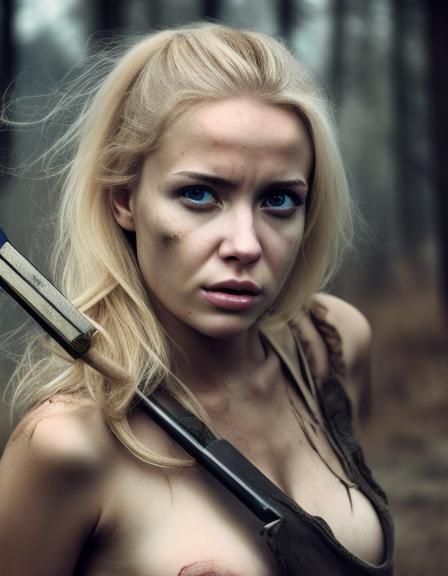 Apocalyptic Survivor: Blonde Woman with Weapons