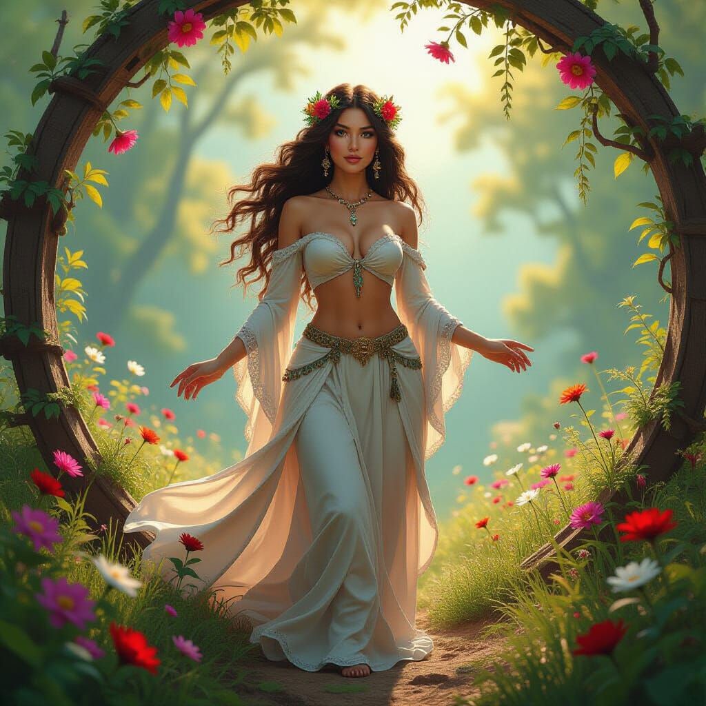 Ostara: Spring Goddess in Iridiumpunk Scenery