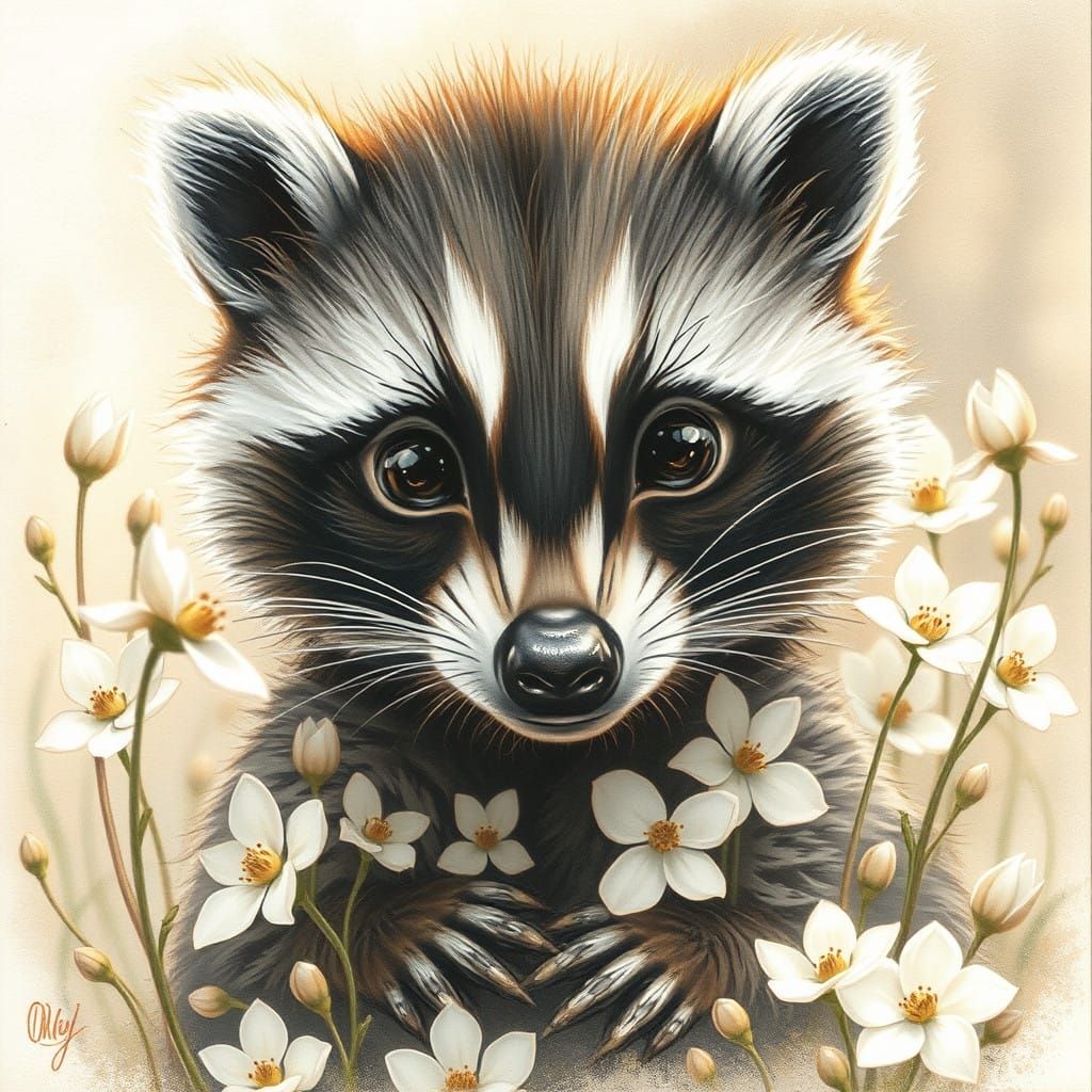 Whimsical Wildlife Portrait in Charcoal Drawing