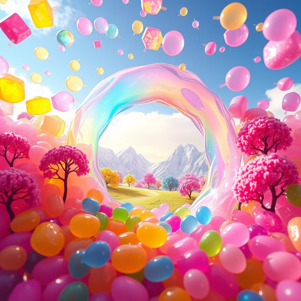 Vibrant Bubblegum Portal to a Fantastical Candy World