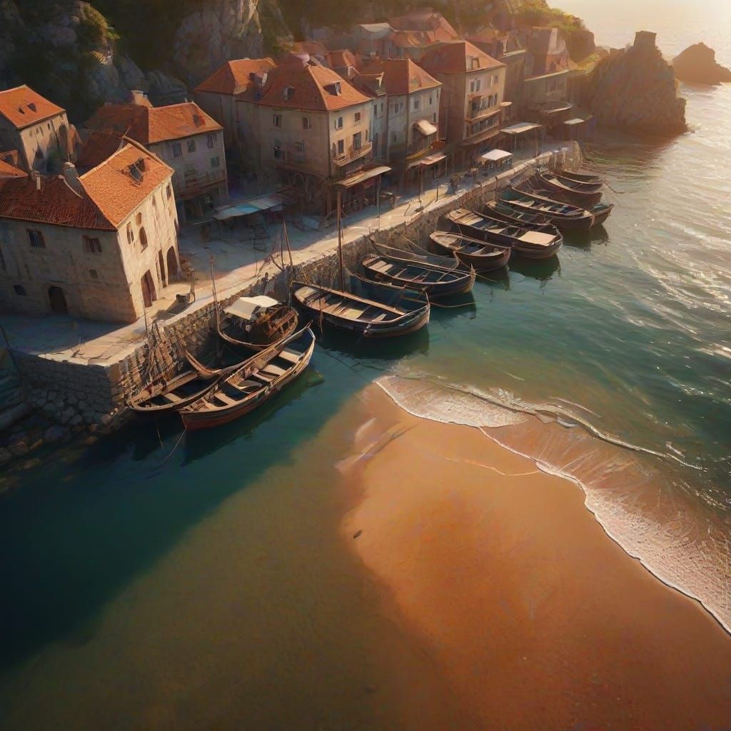 Medieval Sea Port at Golden Hour