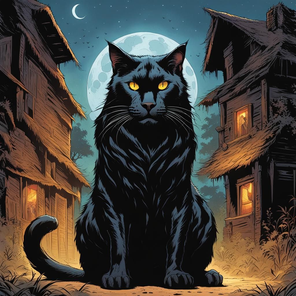 Enormous Demonic Serengeti Cat Illustration in Comic Book St...