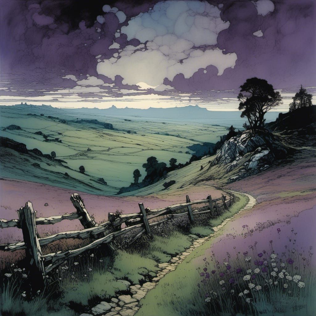 Blooming Meadow Landscape in Detailed Style