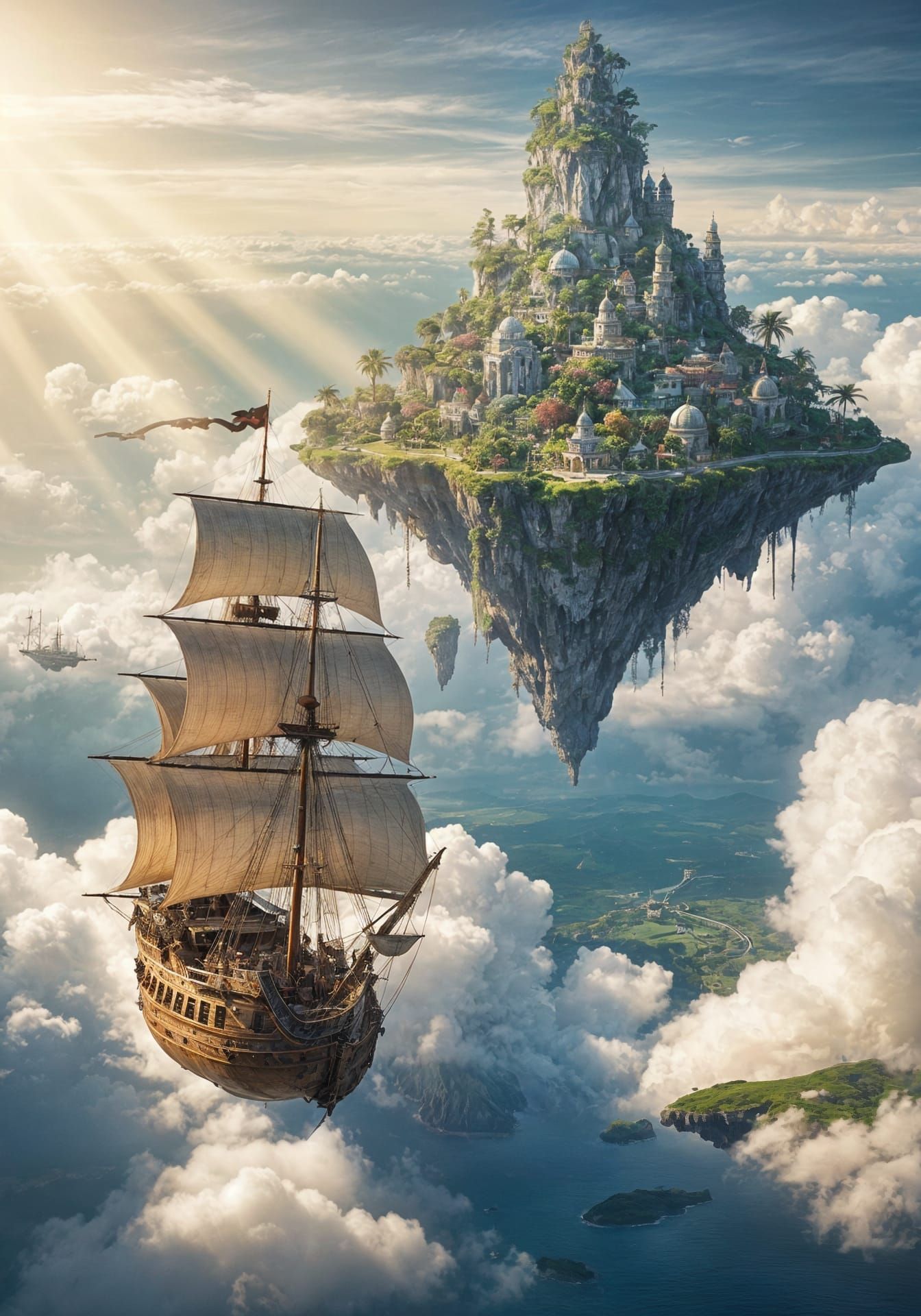 Ancient Galleon Sails to Floating Island Paradise