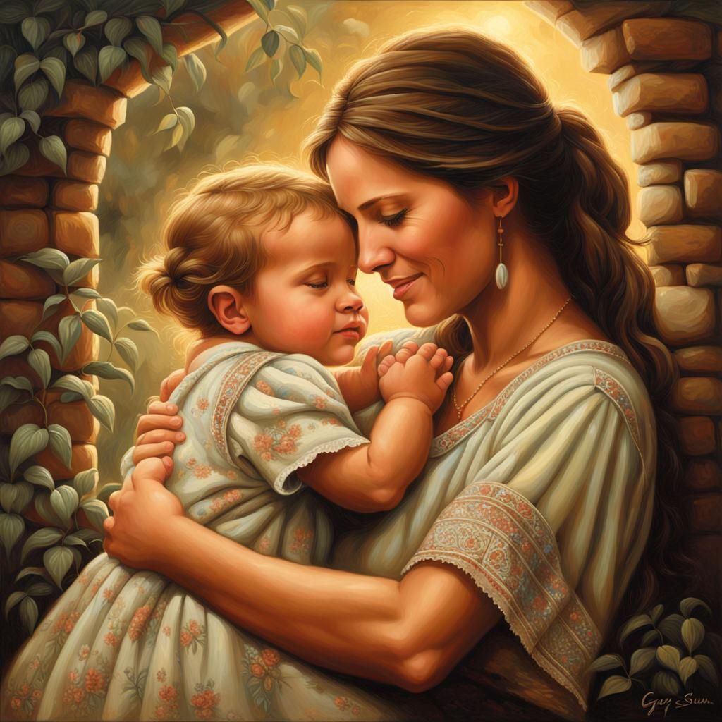a mother and her child in a sort of refuge, a place of shelter and safety, a refuge from the world.  There is no greater...