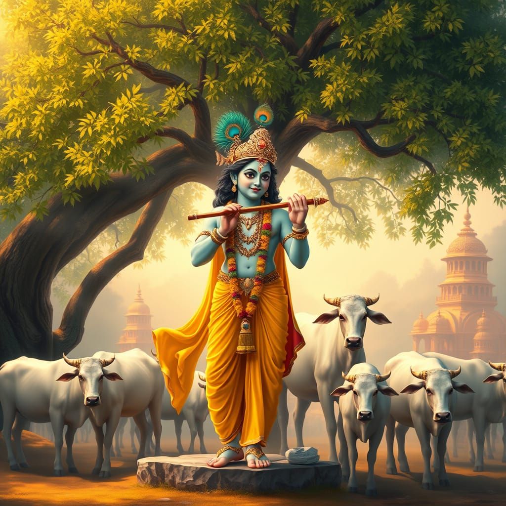 Lord Krishna Under Kadamba Tree in ISKCON Style