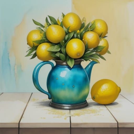Vibrant Watercolor Lemon Press on Wooden Table