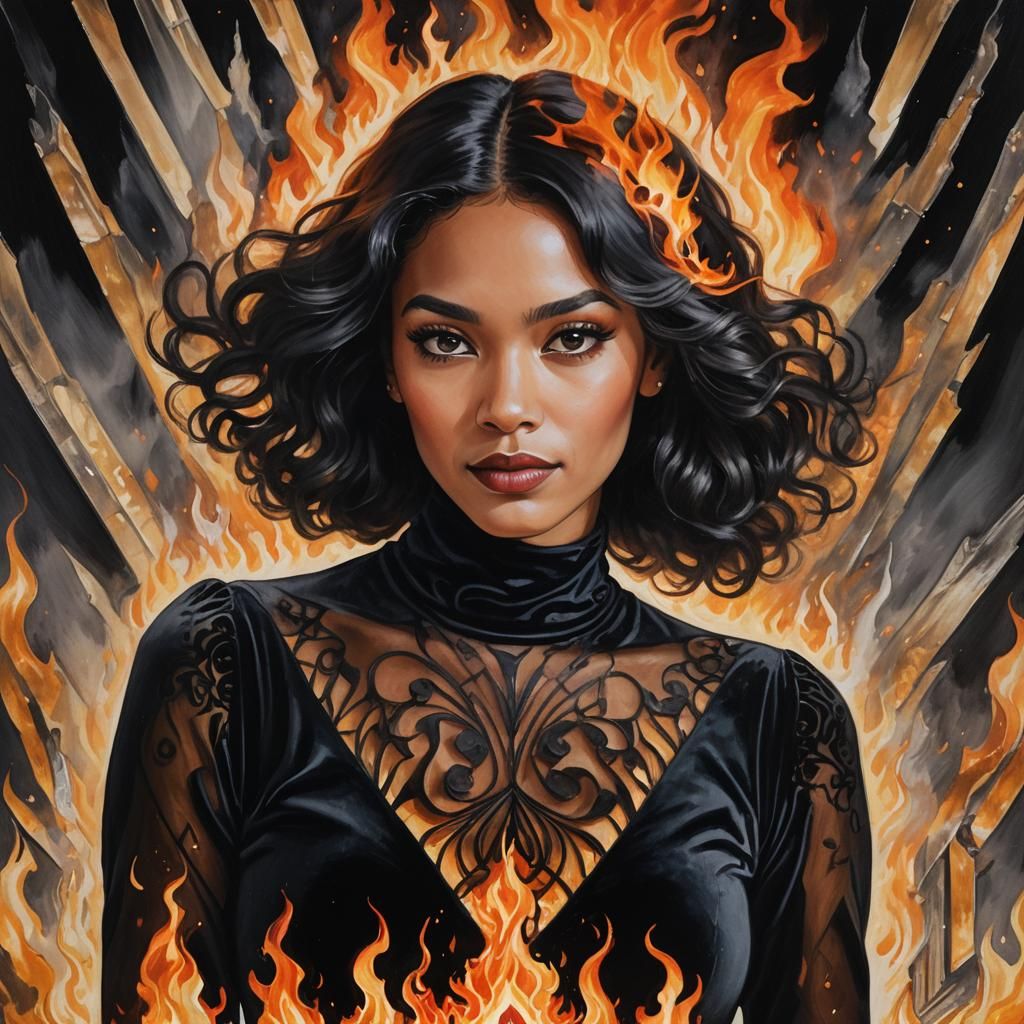 Fiery Portrait of a Woman in Art Deco Style