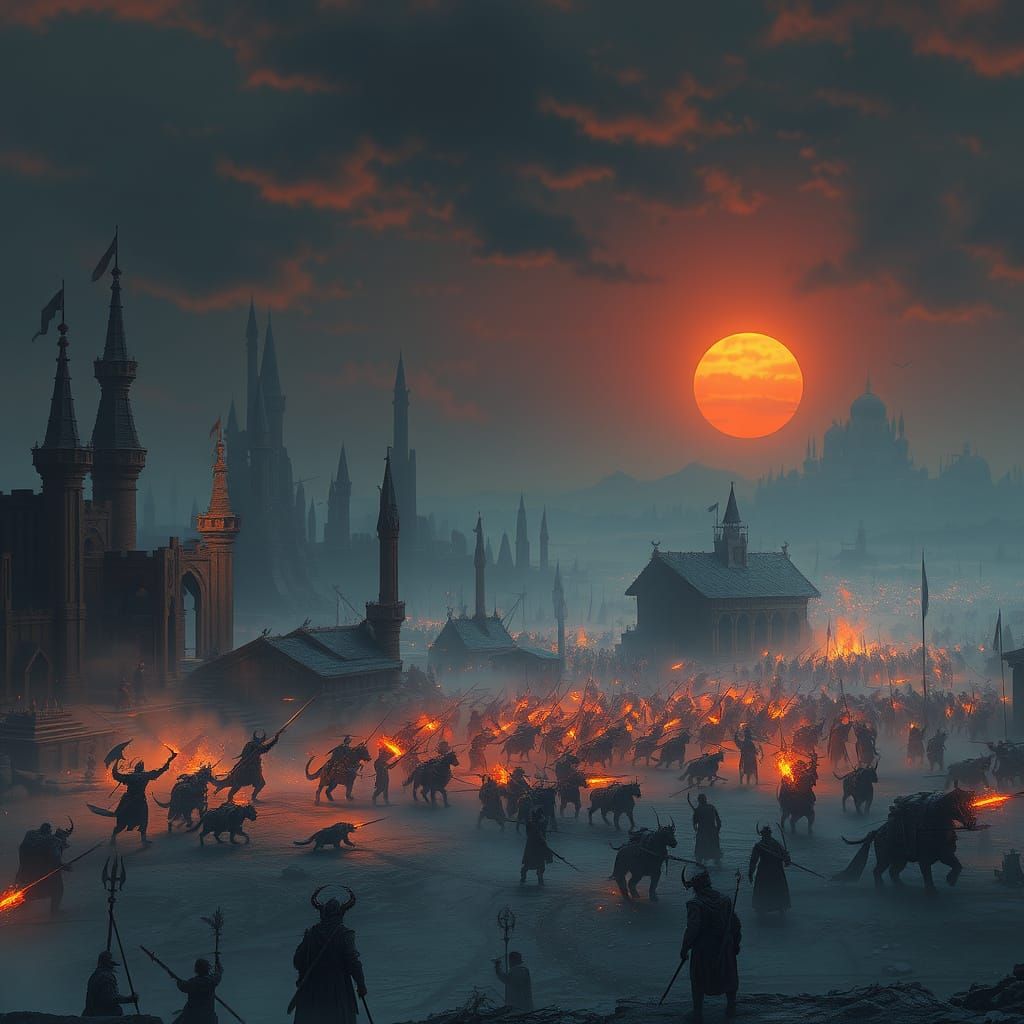 Epic Fantasy Battlefield at Dusk