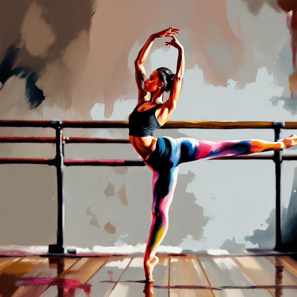 Dancer's Barre Warm-Up in Impasto Gouache Style