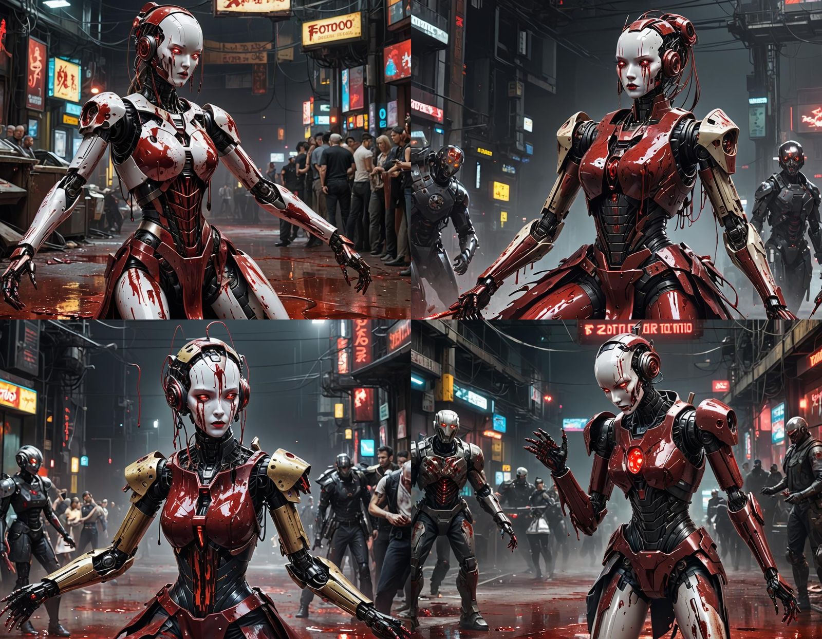 Cyberpunk Ballerina Robot Dancing in Blood