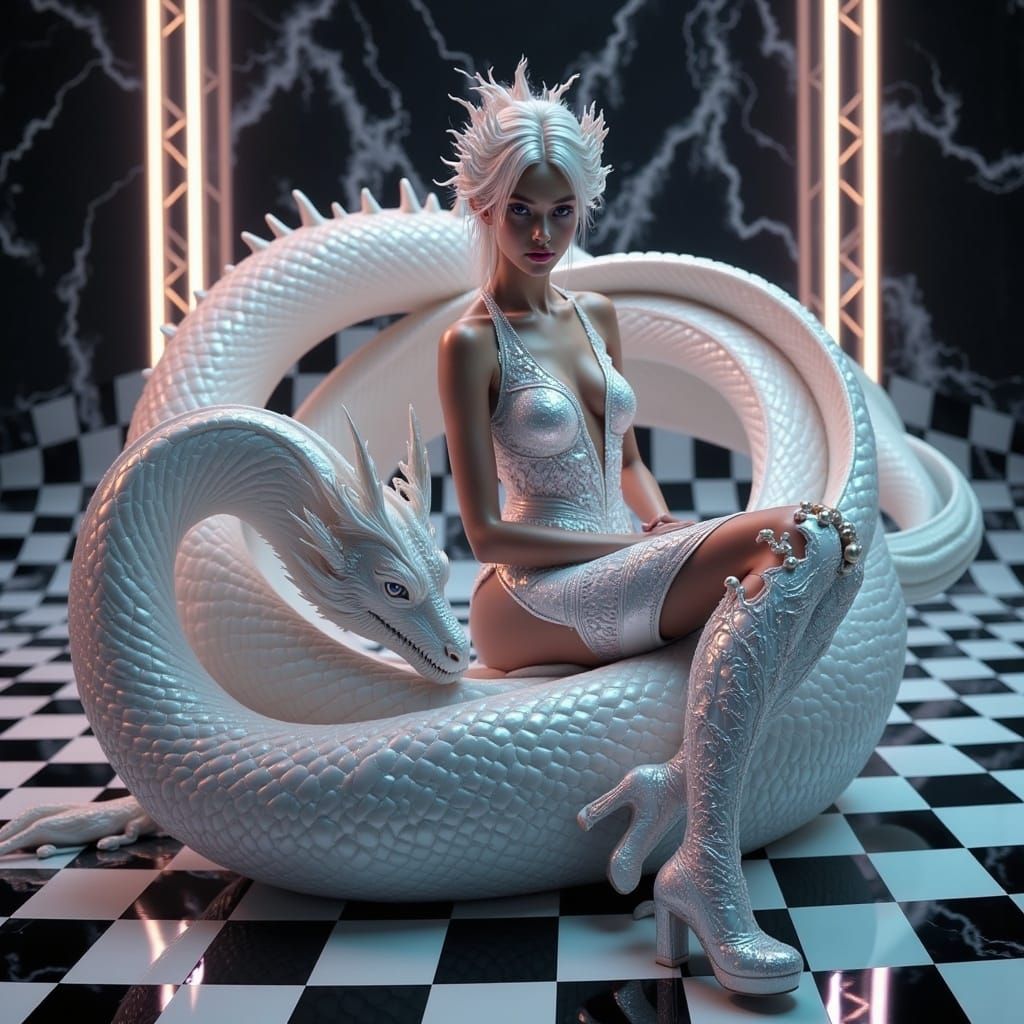 Regal Albino Dragon in Opalescent Hues