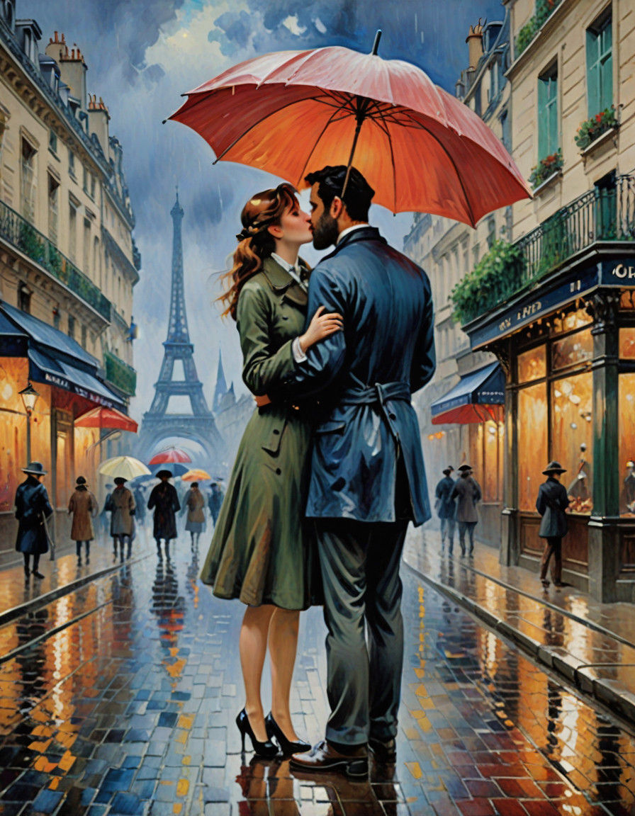 Parisian Romance in Impressionist Watercolor