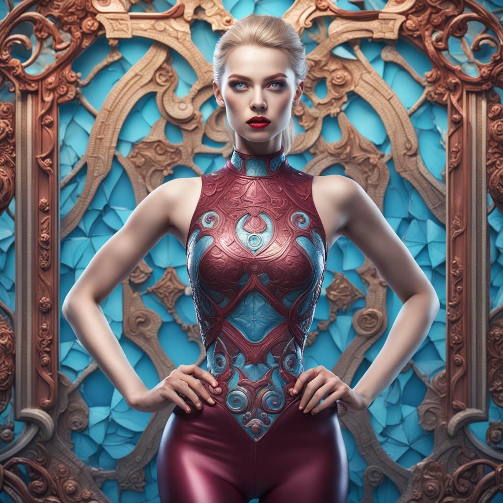 Nordic Lady in Swimsuit: 3D Rendering in Pastel Colors