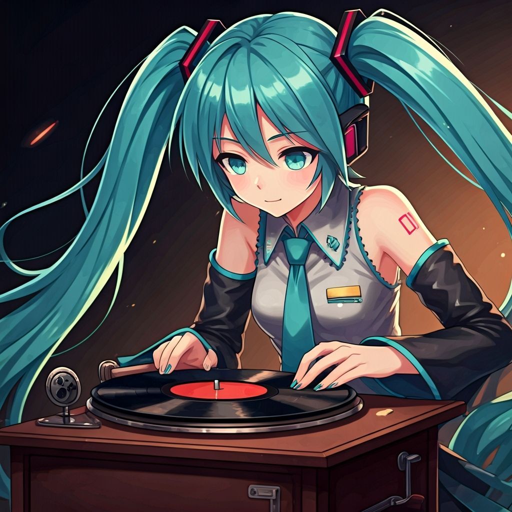 Hatsune Miku Manipulating Vintage Gramophone Record