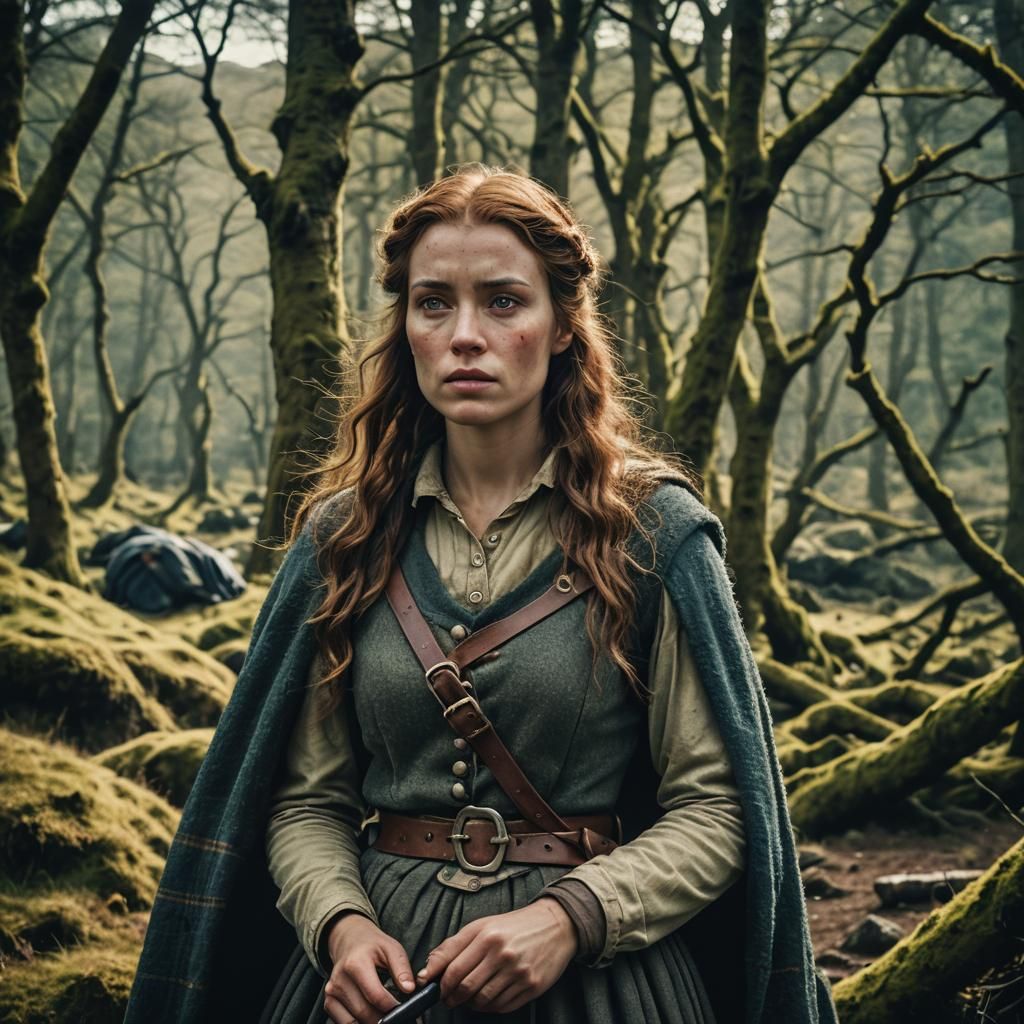 Scottish Beauty Awaits Lost Love: Cinematic Film Still