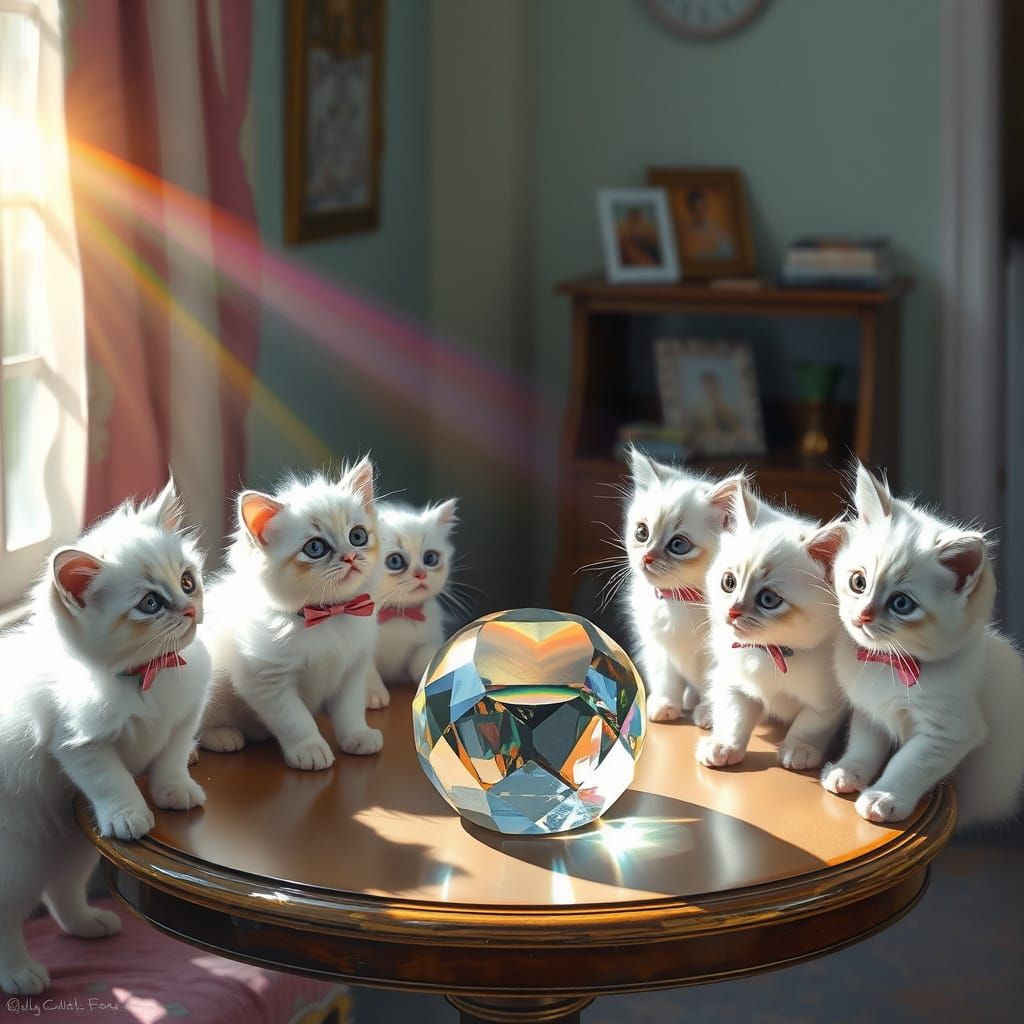 Prism Rainbow Illuminates Kittens: Impressionistic Pastel Sc...