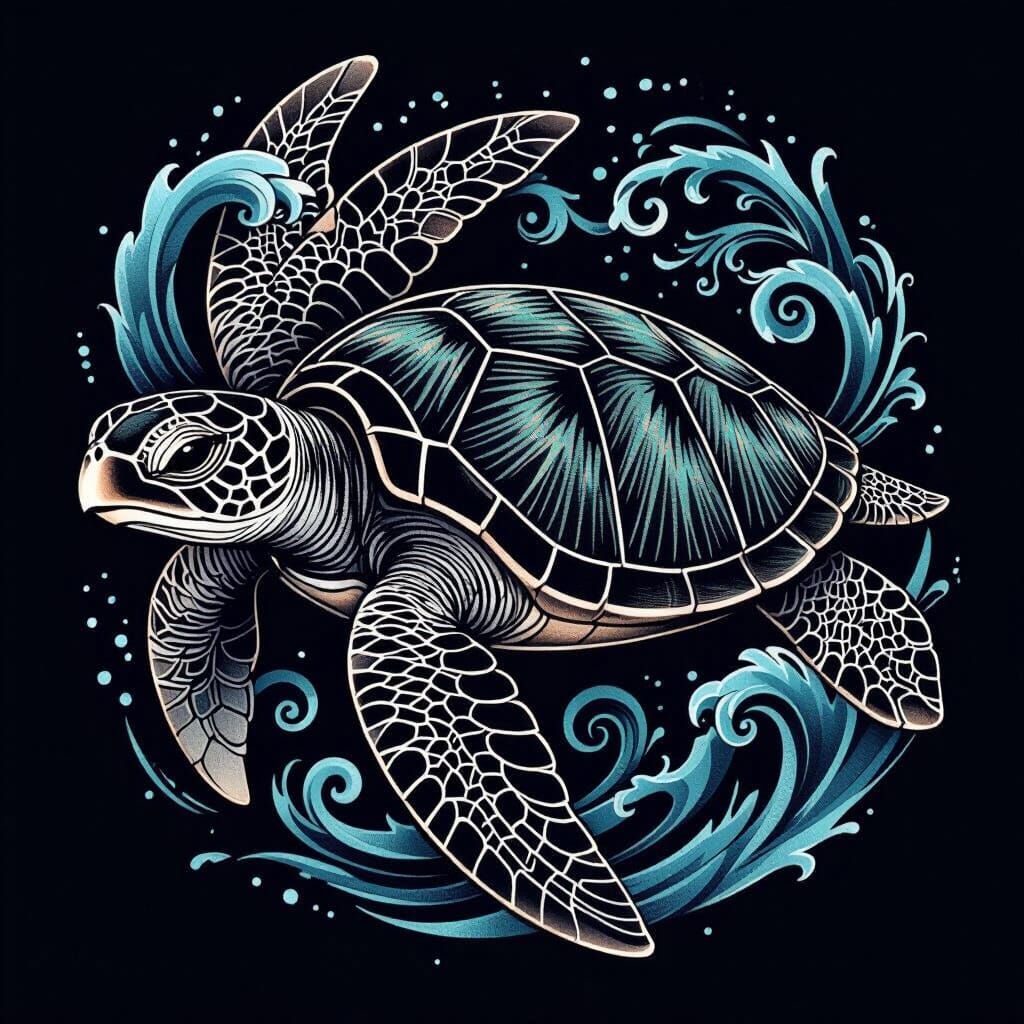 Detailed Sea Turtle Tattoo in Mahori Style