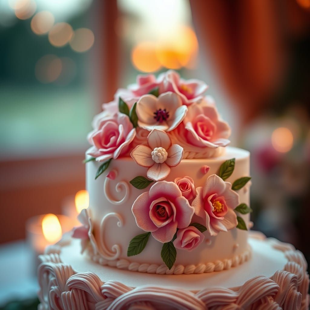Decadent Wedding Cake in Hyperrealistic Style