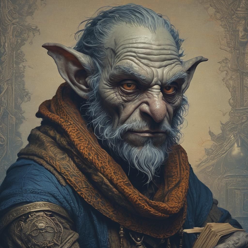Goblin Alchemist Portrait in Doré Engraving Style