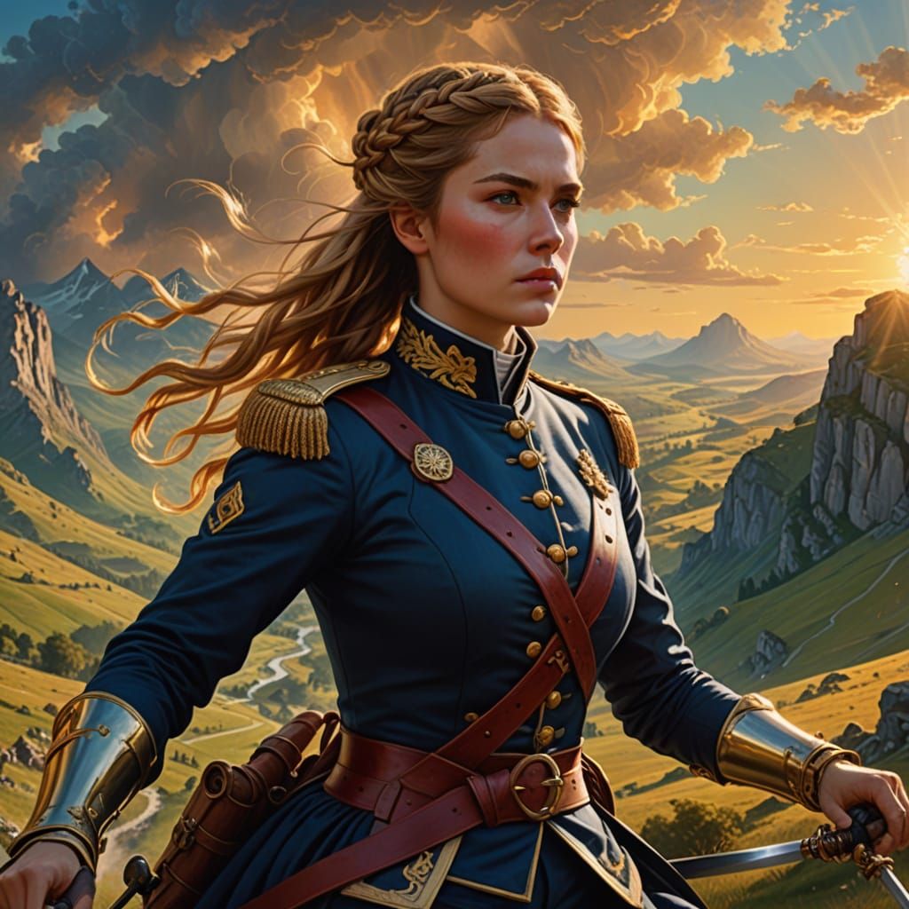 Woman in Napoleonic Attire with Sabre: Digital Art