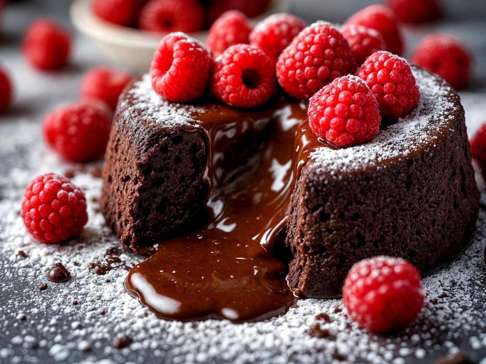 Molten Chocolate Cake with Raspberries, Cookbook Style