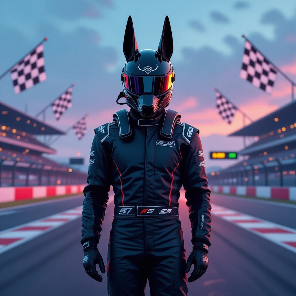 Anubis on a Neon Racetrack in Gritty Style