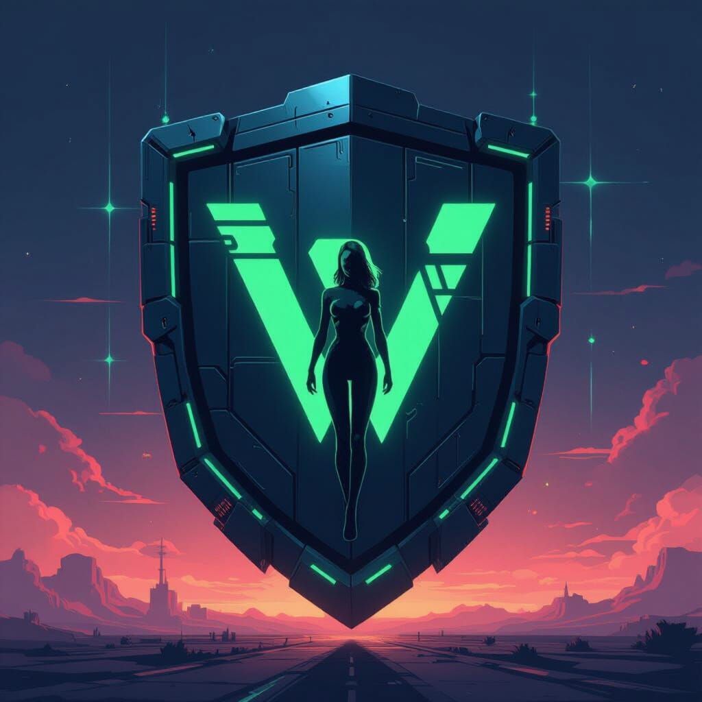 Cyberpunk Website Homepage with Neon Accents and Shield Logo