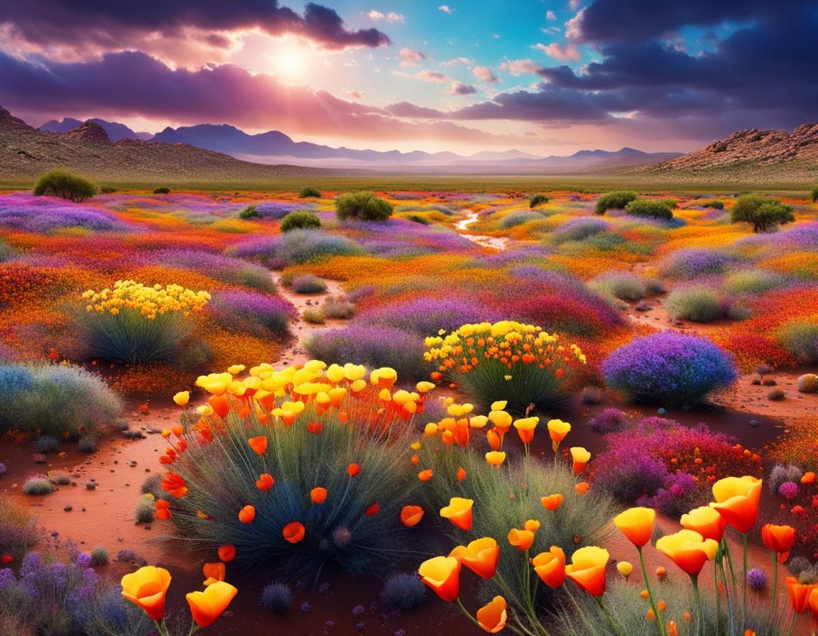 Namaqualand Desert Blooms After Rain: Vibrant Concept Art