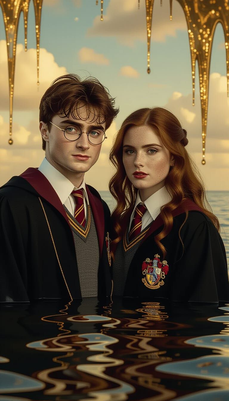 Harry Potter and Ginny Weasley in Surreal Oil Painting