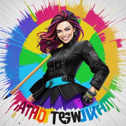 Person with Giant Pencil in Splash Art Style