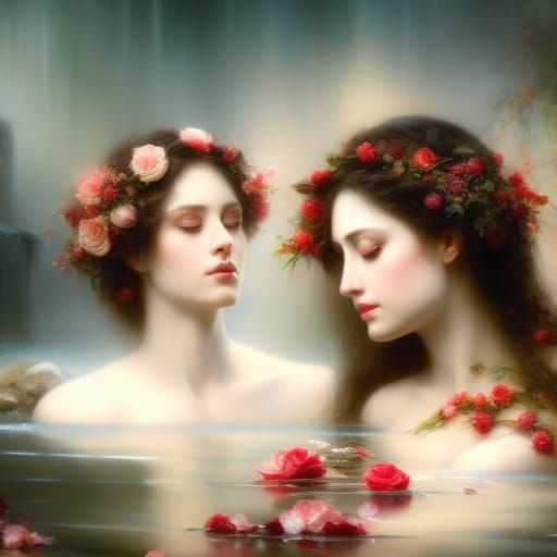 Adam and Eve in a Rose Bath, Hyperrealistic