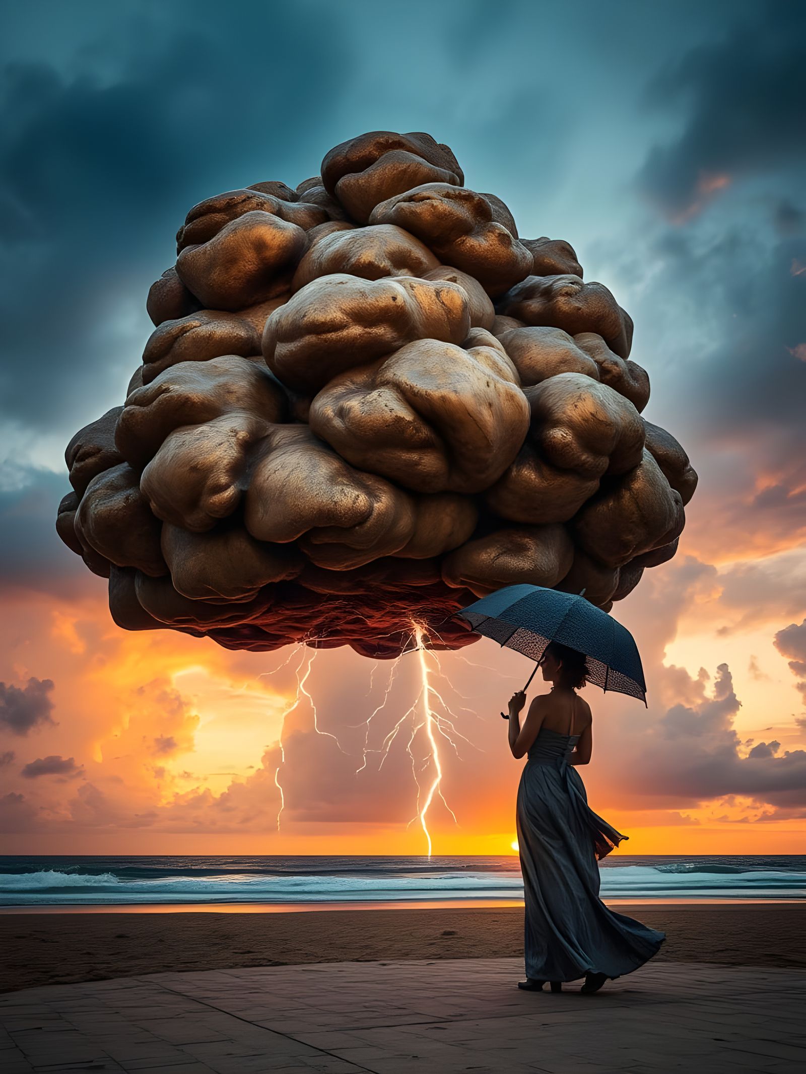 Cast Iron Cloud Sculpture in Thunderstorm
