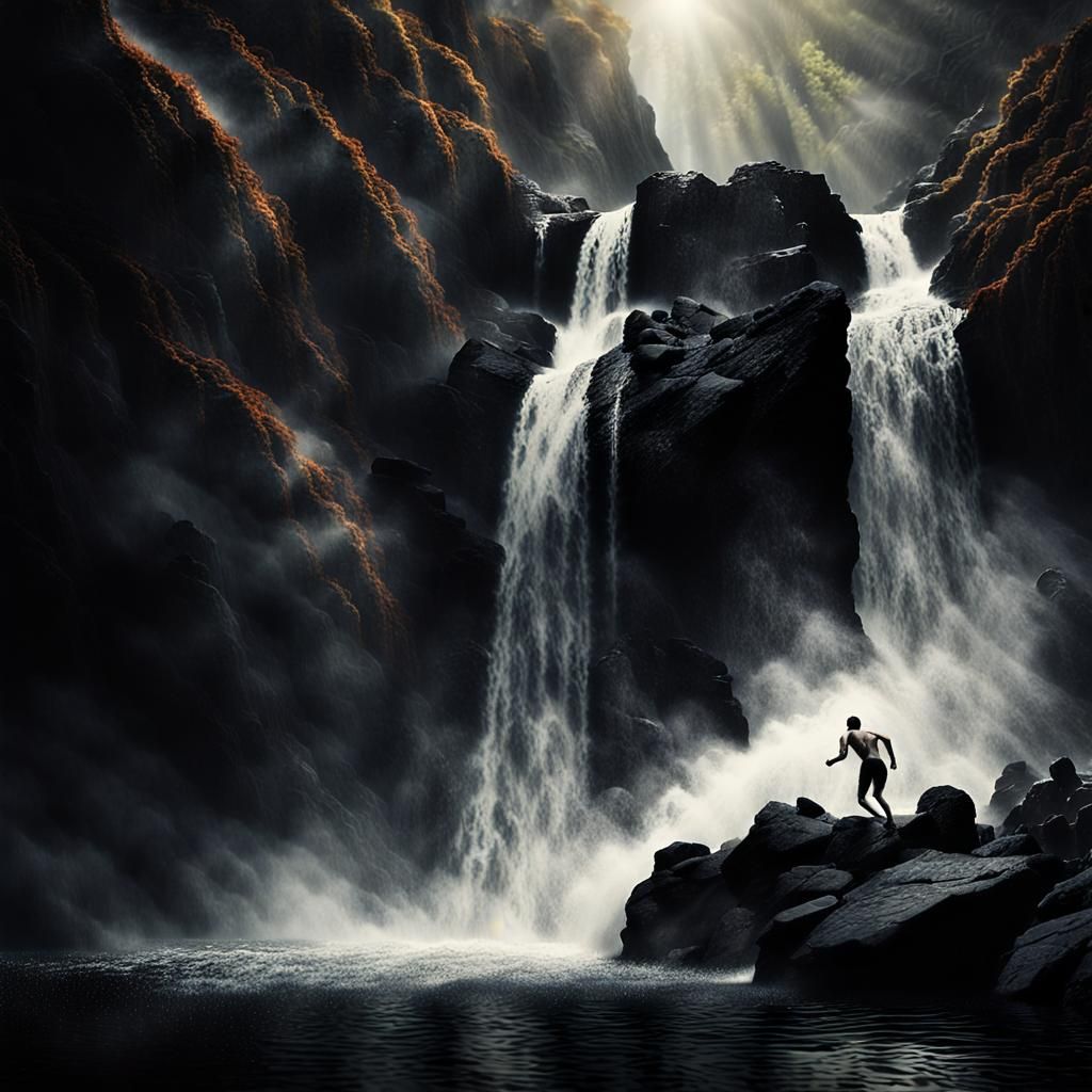 Swimming in a waterfall. Dangerous. Very dangerous. Su...