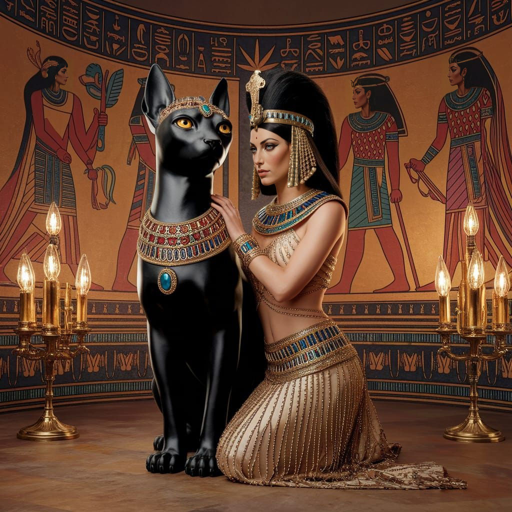 Cleopatra and Jeweled Sphynx in Golden Light