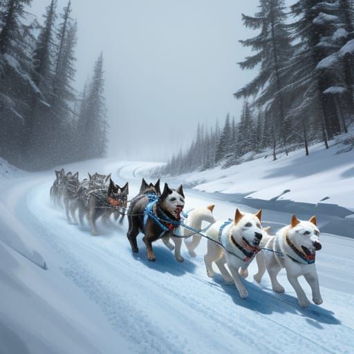 Sled Dogs Brave Arctic Blizzard in Dynamic Concept Art