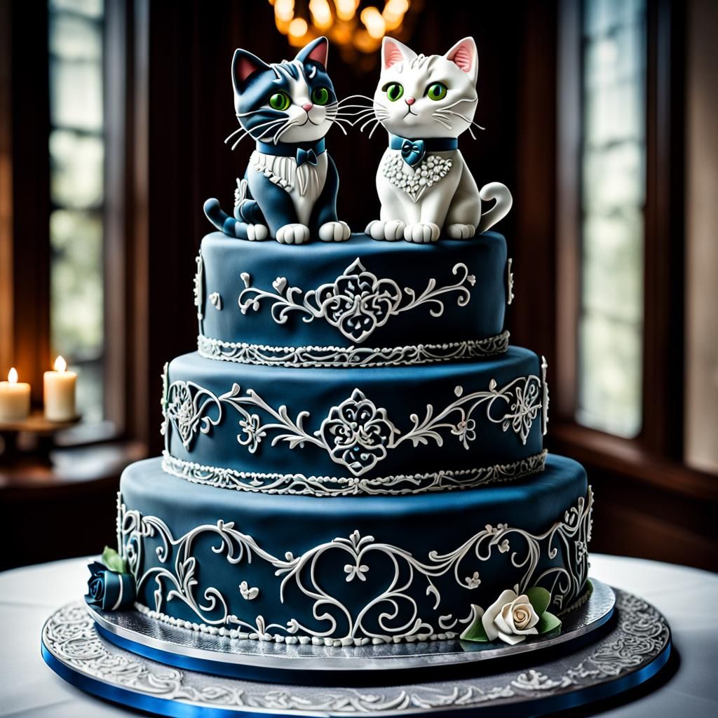 Hyperrealistic Cat Wedding Cake in Sharp Focus