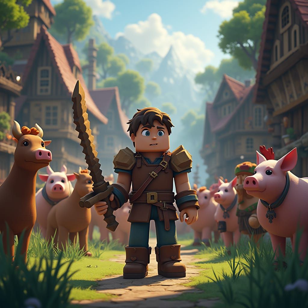 Lost Boy in Minecraft Village Amidst Curious Villagers and C...