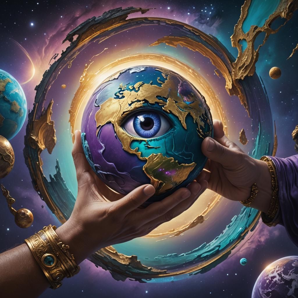 Hand Holding Earth with Crying Eye