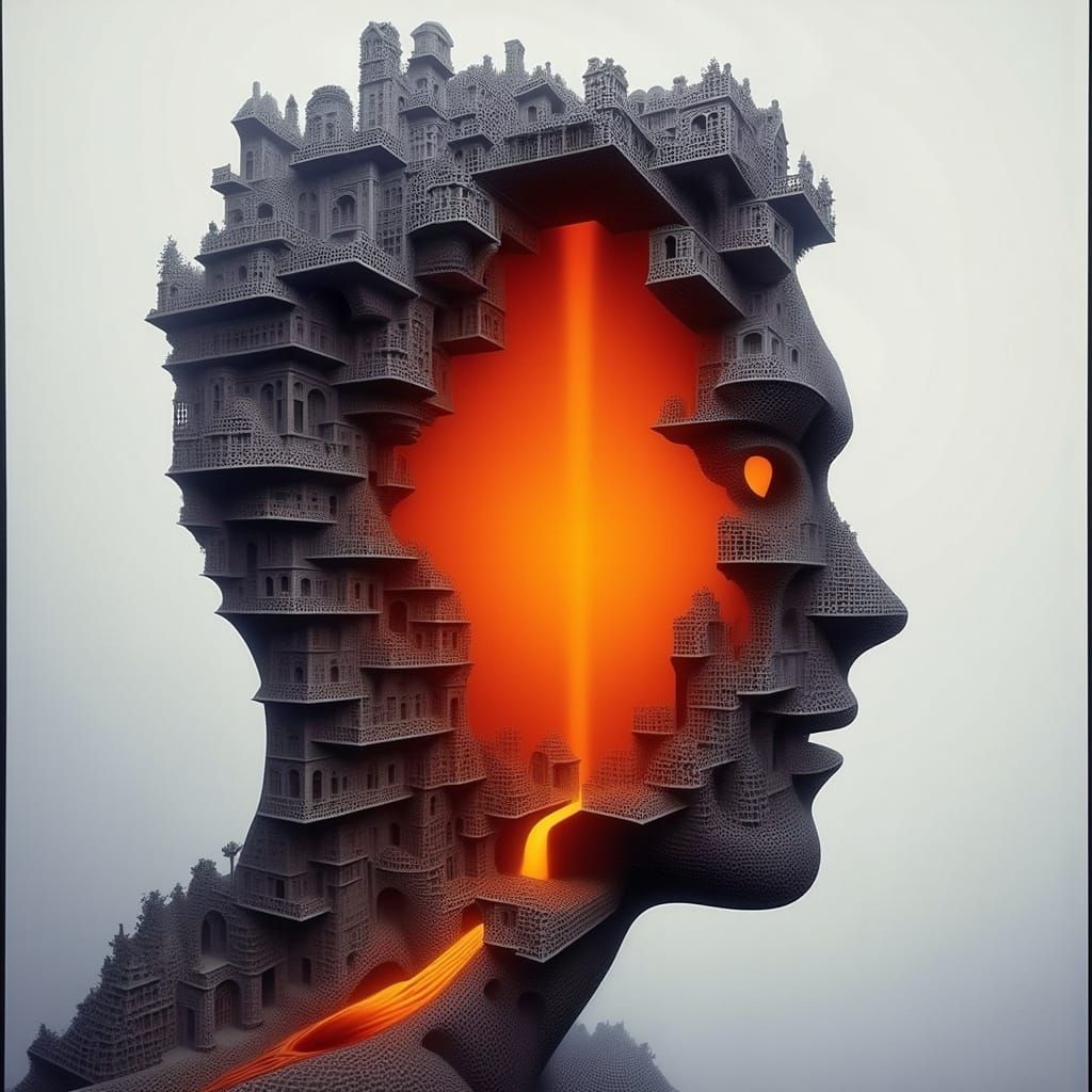 Lava Face in Hellish Landscape