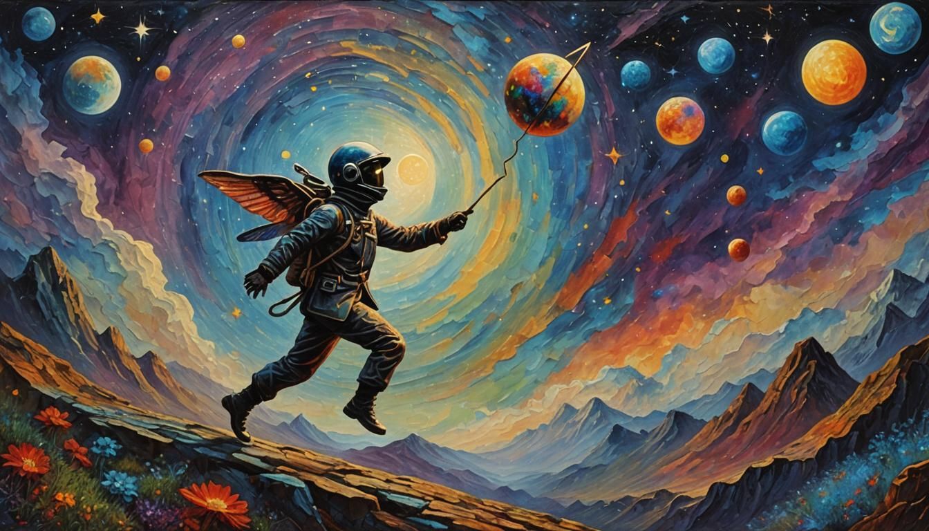 Psychedelic Animal Trainer in Impasto Cosmos Landscape